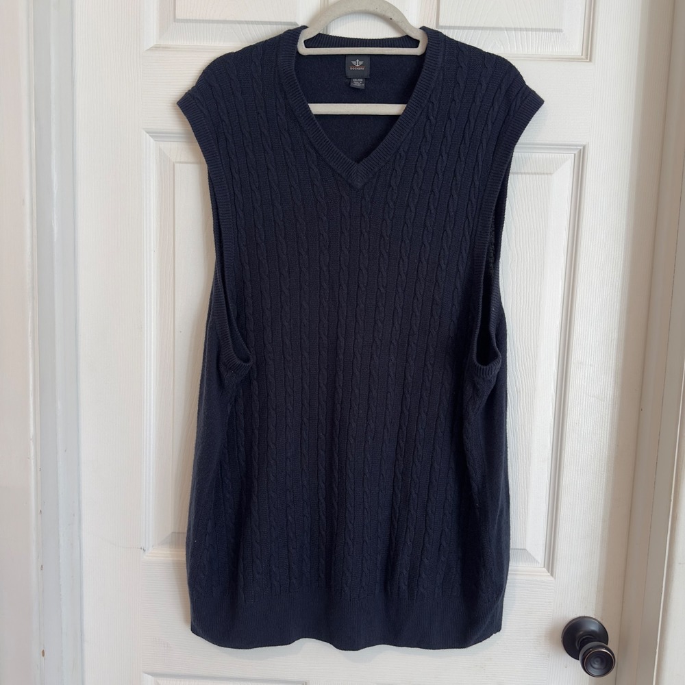 Dockers Mens XXL Navy Blue Cable Knit V-Neck Sweater Vest RN 15610